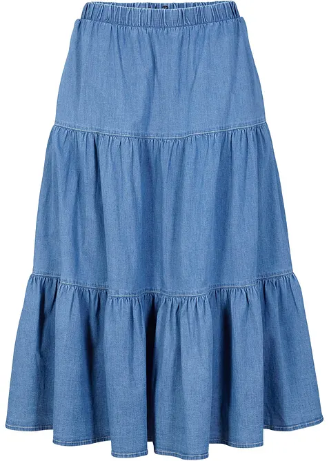 Gonna di jeans midi a balze, bonprix