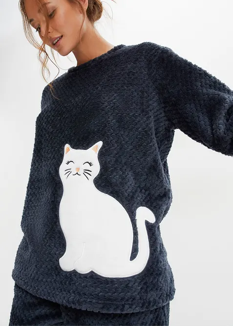 Tuta da casa in pile strutturato con applicazione, bonprix