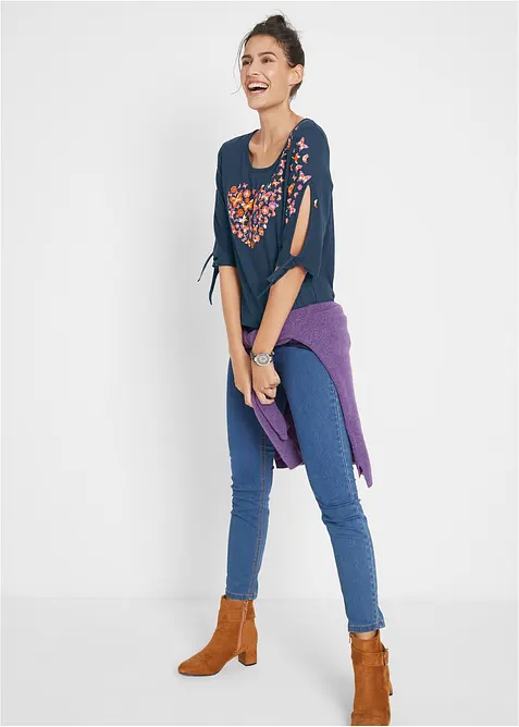 Maglia in cotone a mezze maniche con cut-out, bonprix
