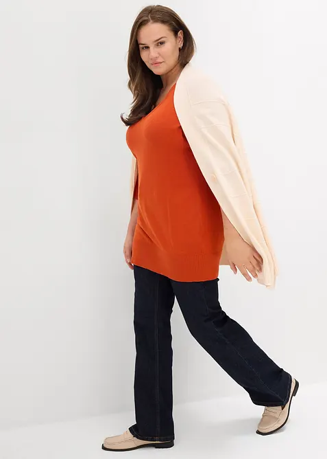 Maglione lungo in filato fine con scollo a V, bonprix