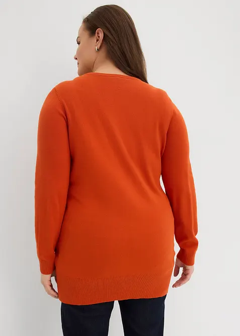 Maglione lungo in filato fine con scollo a V, bonprix