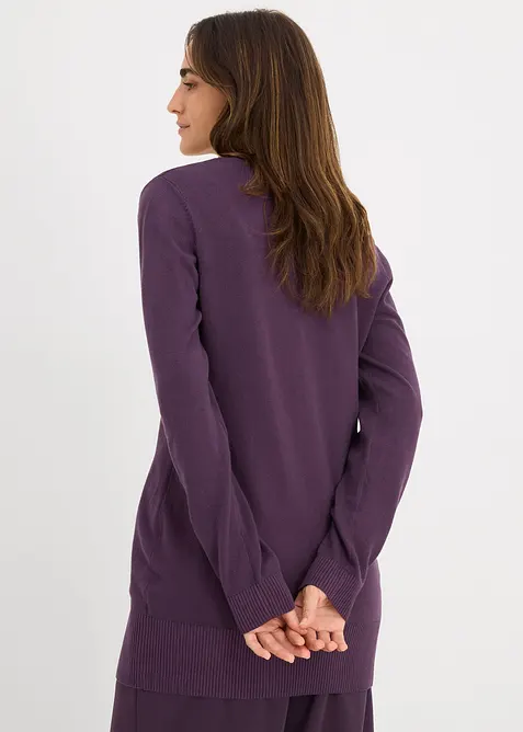 Maglione lungo basic in filato fine con scollo a V, bonprix