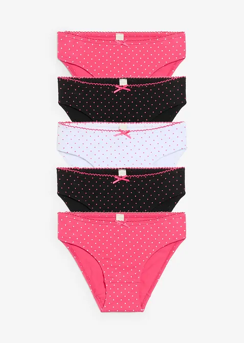 Slip con cotone morbido e fiocchetto in satin (pacco da 5), bonprix