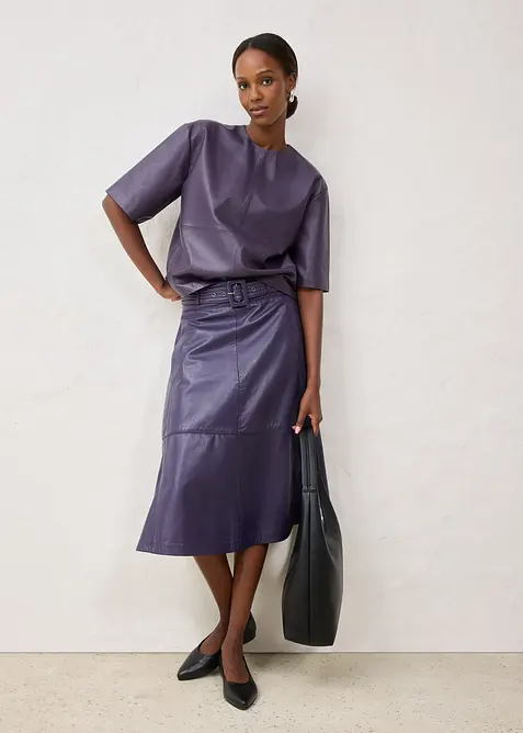 Gonna in nappa d'agnello con cintura (set 2 pezzi), bonprix