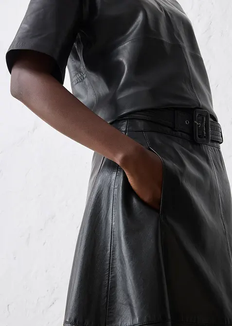 Gonna in nappa d'agnello con cintura (set 2 pezzi), bonprix