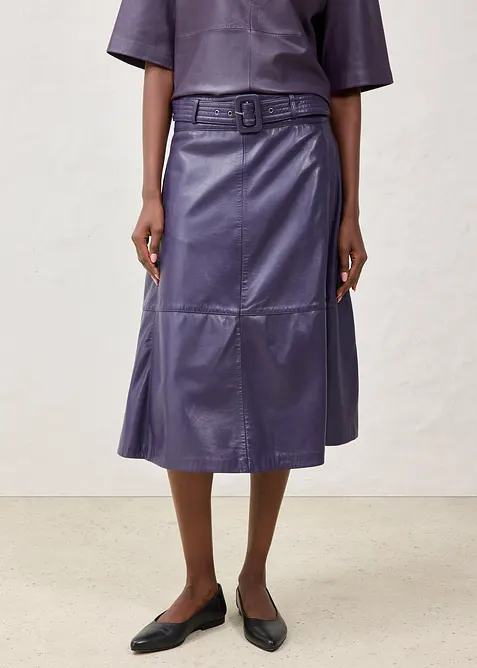 Gonna in nappa d'agnello con cintura (set 2 pezzi), bonprix