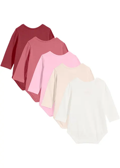 Body a maniche lunghe in puro cotone biologico (pacco da 5), bonprix