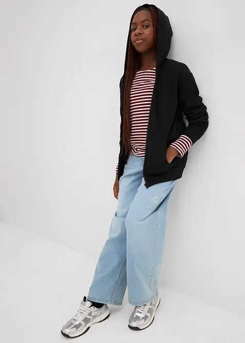 Felpa con zip e cappuccio in morbido misto cotone biologico, bonprix