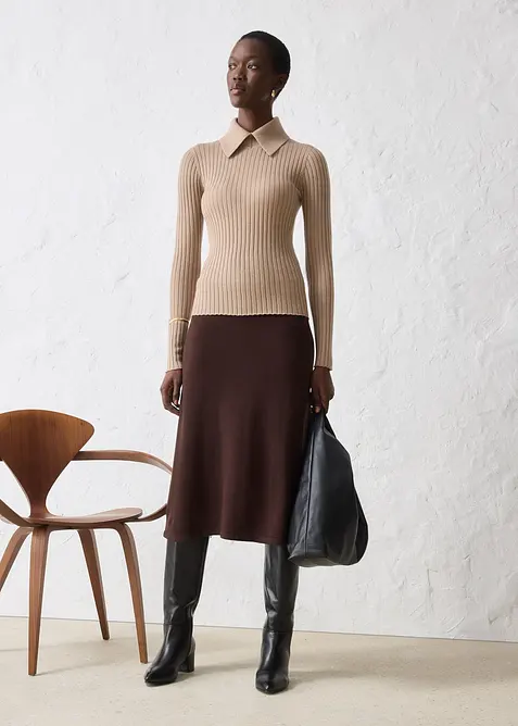 Maglione a coste in lana merino, bonprix