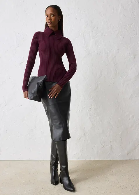 Maglione a coste in lana merino, bonprix