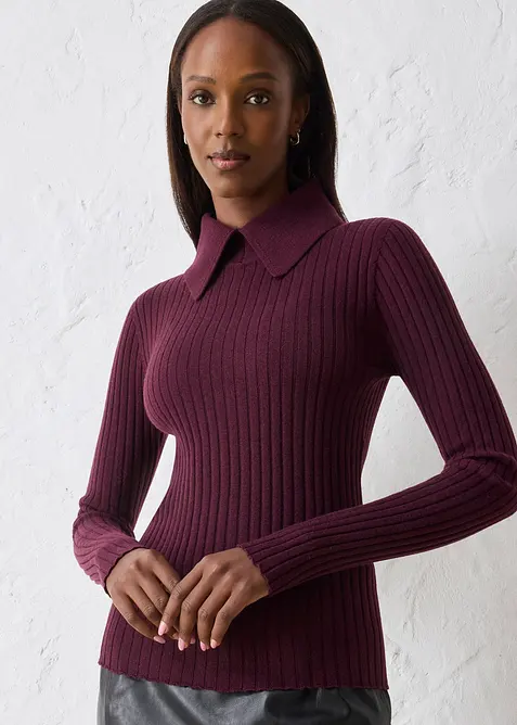 Maglione a coste in lana merino, bonprix