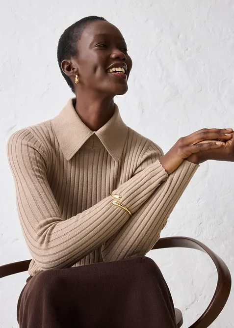 Maglione a coste in lana merino, bonprix