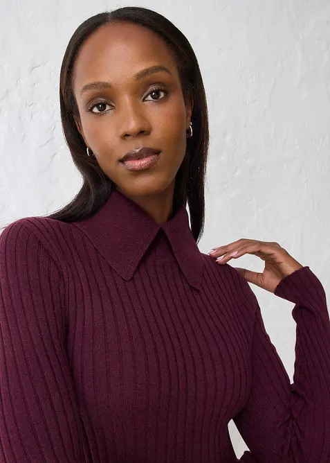 Maglione a coste in lana merino, bonprix