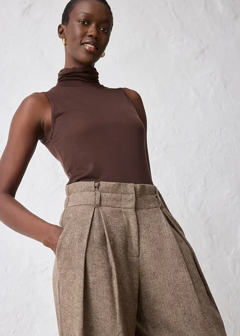 Pantaloni con pinces larghi in misto lana, bonprix