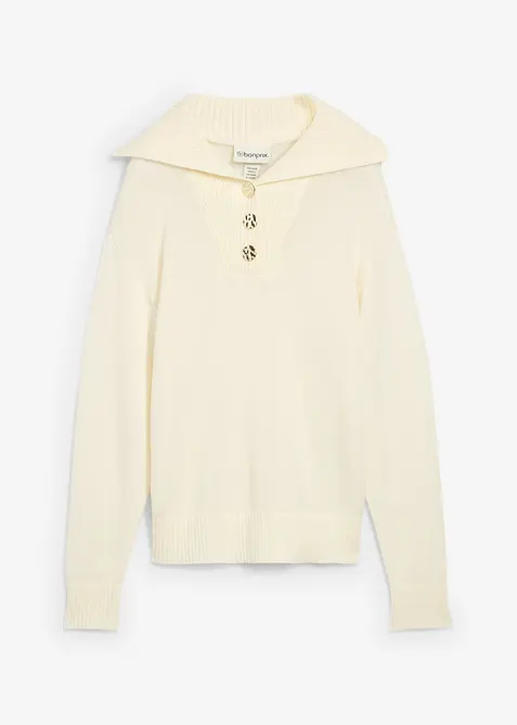 Maglione in lana merino a collo ampio con bottoni, bonprix