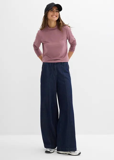 Maglia a maniche lunghe con collo dritto e poliammide riciclata, bonprix