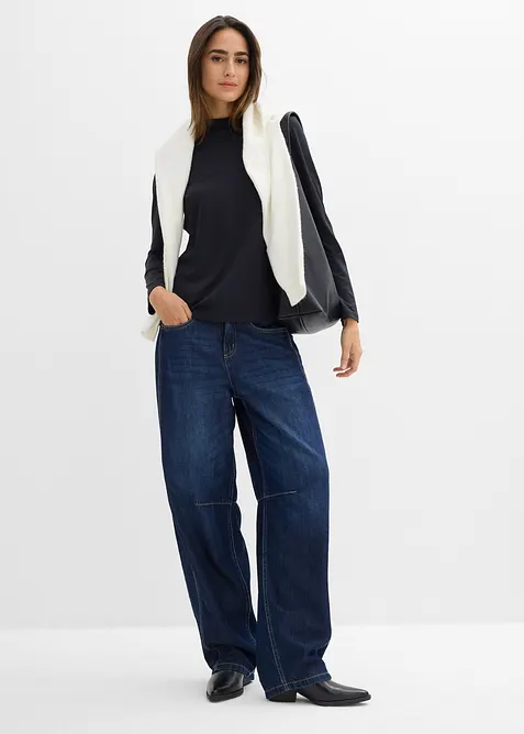 Maglia a maniche lunghe con collo dritto e poliammide riciclata, bonprix