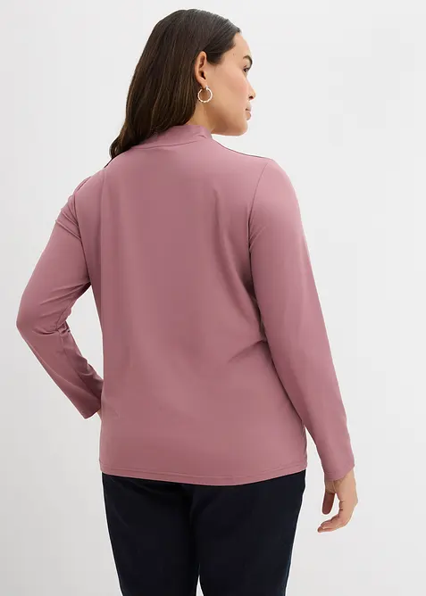 Maglia a maniche lunghe con collo dritto e poliammide riciclata, bonprix