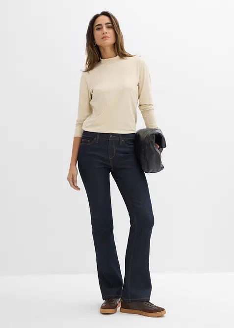 Maglia a maniche lunghe con collo dritto e poliammide riciclata, bonprix