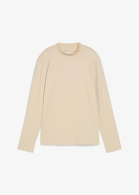 Maglia a maniche lunghe con collo dritto e poliammide riciclata, bonprix