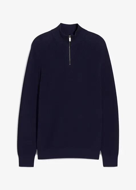 Maglione con mezza zip in puro cotone, bonprix