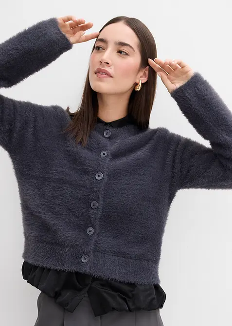 Cardigan in filato peloso di misto viscosa, bonprix