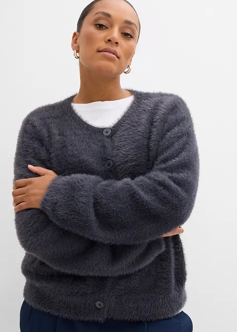 Cardigan in filato peloso di misto viscosa, bonprix