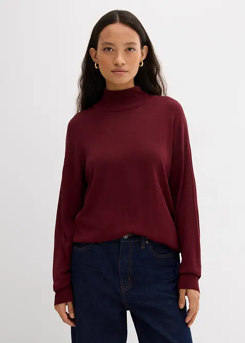 Maglione leggero in filato fine di misto viscosa con collo alto ampio, bonprix