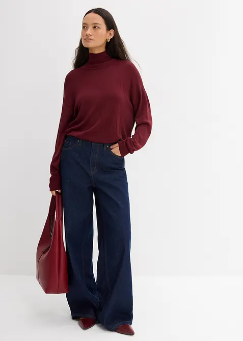 Maglione leggero in filato fine di misto viscosa con collo alto ampio, bonprix