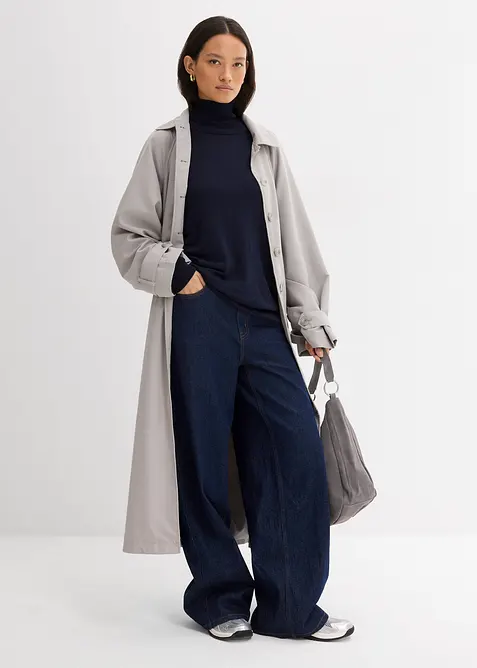 Maglione leggero in filato fine di misto viscosa con collo alto ampio, bonprix