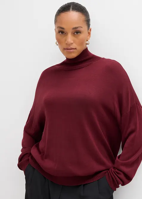 Maglione leggero in filato fine di misto viscosa con collo alto ampio, bonprix
