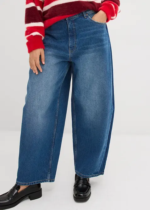 Jeans cropped a palloncino, vita alta, bonprix