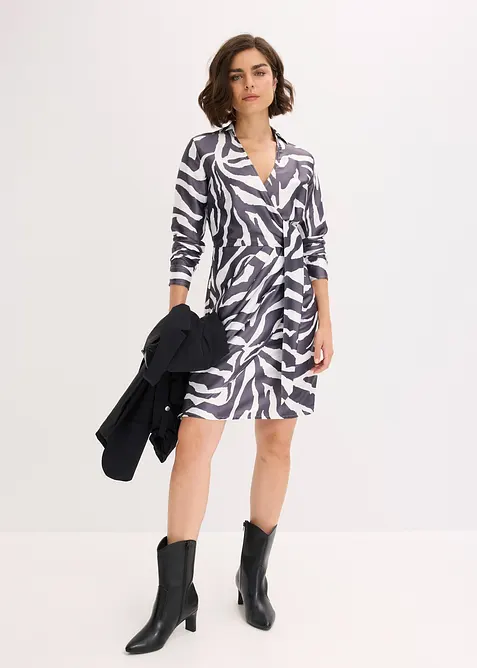 Abito a portafoglio in satin fluente, bonprix