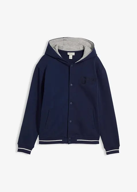 Giacca varsity in felpa di puro cotone biologico con cappuccio, bonprix