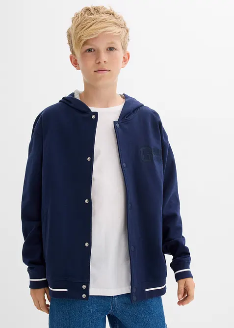 Giacca varsity in felpa di puro cotone biologico con cappuccio, bonprix