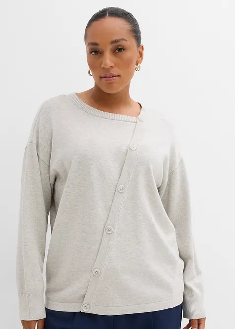 Maglione in filato fine con abbottonatura asimmetrica, bonprix
