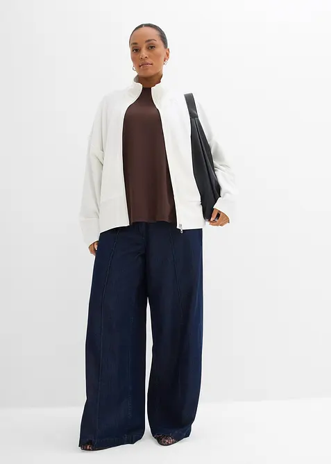 Felpa con zip in morbido Punto di Roma, bonprix