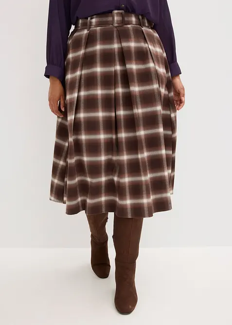 Gonna a pieghe a quadri e cintura (set 2 pezzi), bonprix