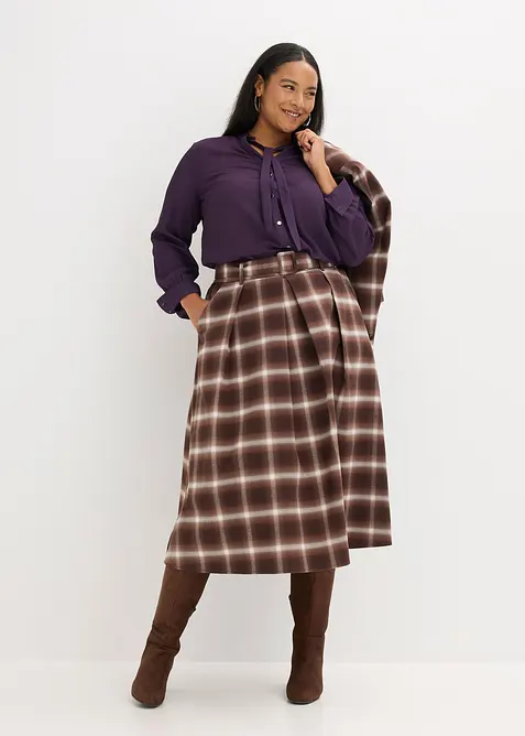 Gonna a pieghe a quadri e cintura (set 2 pezzi), bonprix