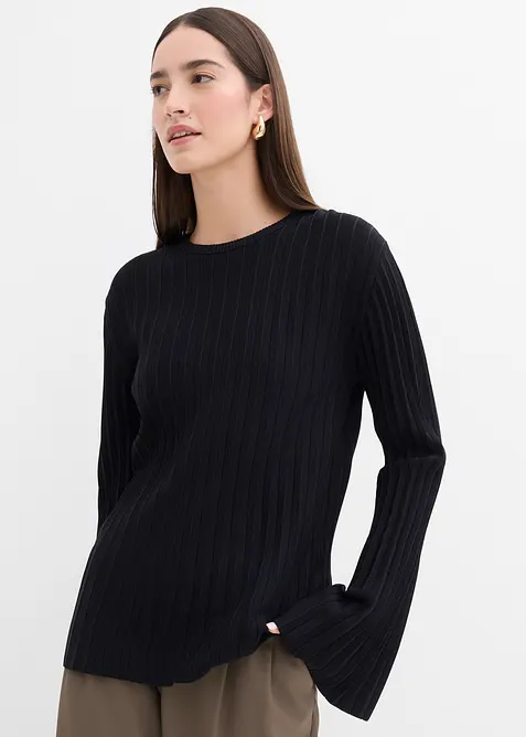 Maglione plissettato in filato fine di misto viscosa, bonprix