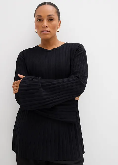 Maglione plissettato in filato fine di misto viscosa, bonprix