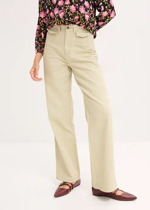 Pantaloni in twill di puro cotone, vita alta, bonprix
