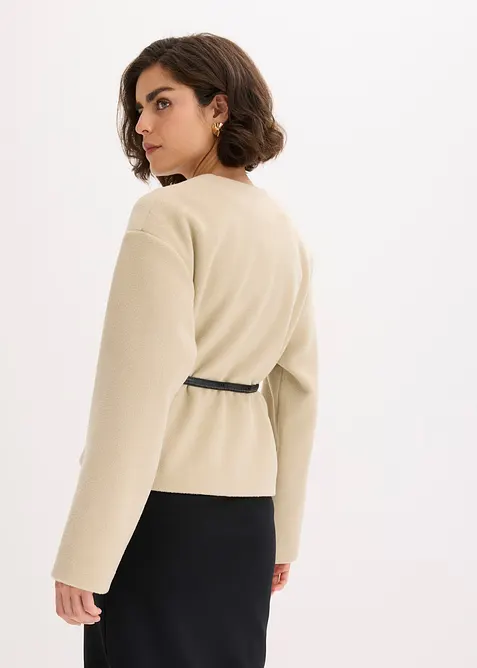 Blazer oversize effetto lana sfoderato, con cintura, bonprix