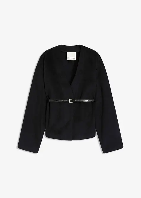 Blazer oversize effetto lana sfoderato, con cintura, bonprix
