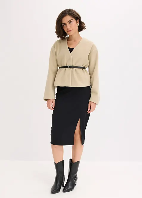 Blazer oversize effetto lana sfoderato, con cintura, bonprix