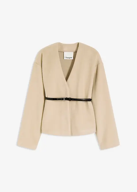 Blazer oversize effetto lana sfoderato, con cintura, bonprix
