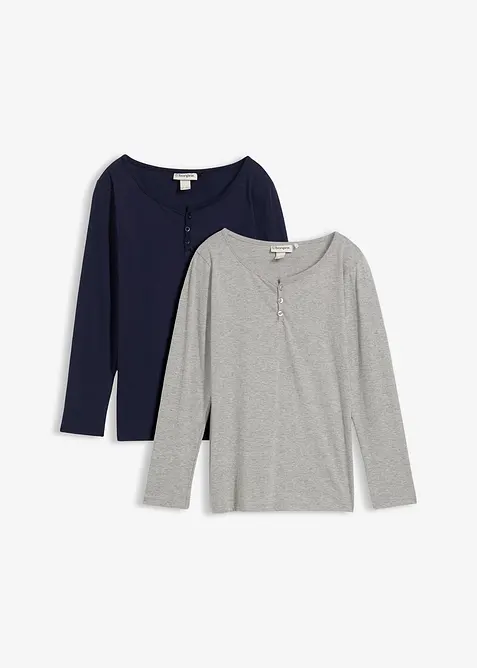Maglia a maniche lunghe con cotone biologico (pacco da 2), bonprix