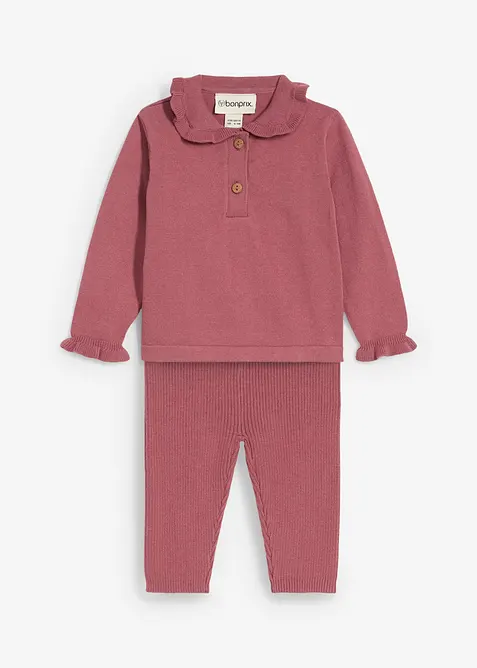 Maglia con colletto con volant e leggings (set 2 pezzi), bonprix