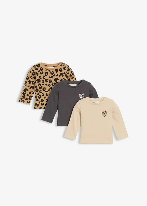 Maglia lunga in puro cotone biologico (pacco da 3), bonprix