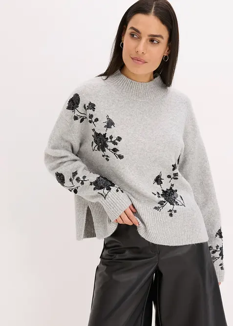 Maglione con ricamo e paillettes, bonprix